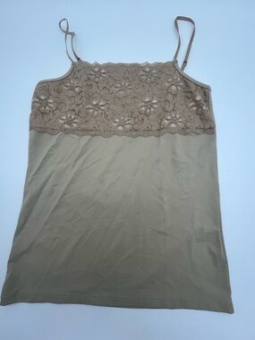 Boutique Essentials Lace-Trim Camisole Cami Slip tank  top in tan Taupe Small